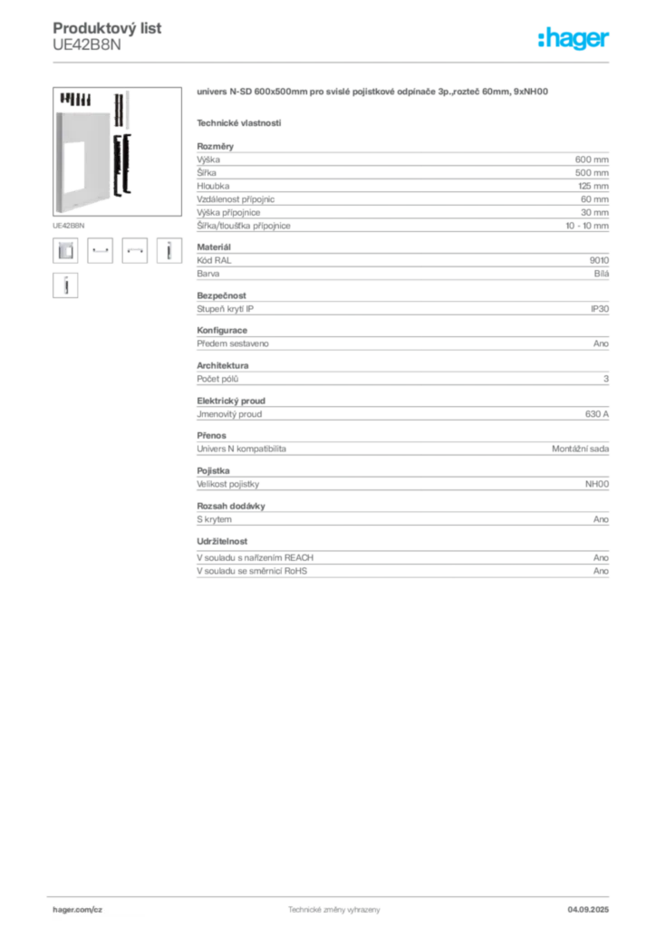 Obrázek Hager Produktový list UE42B8N | Hager