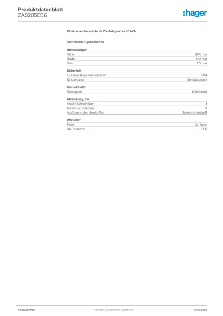 Bild Hager Produktdatenblatt ZAS205EB6 | Hager Deutschland
