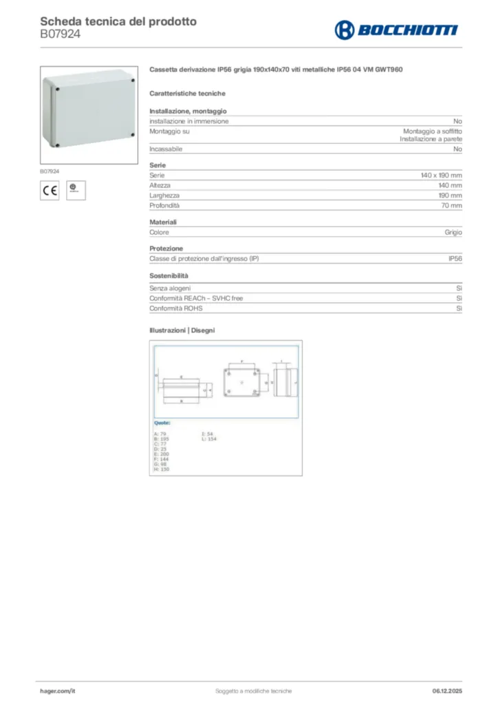 Immagine Bocchiotti Scheda tecnica del prodotto B07924 | Hager Italia
