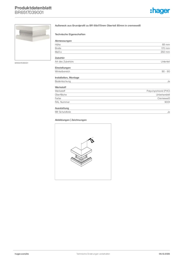 Bild Hager Produktdatenblatt BR6517039001 | Hager Deutschland