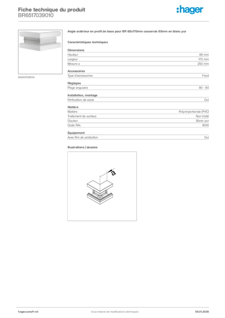 Image Hager Fiche technique du produit BR6517039010 | Hager Suisse