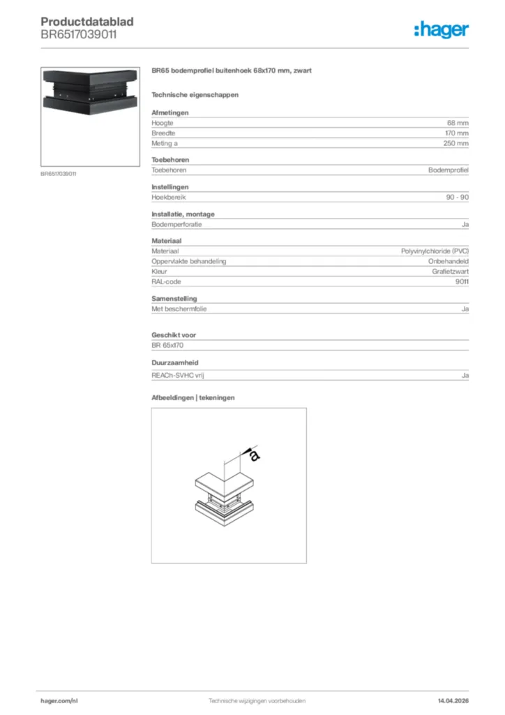 Afbeelding Hager Productdatablad BR6517039011 | Hager Nederland