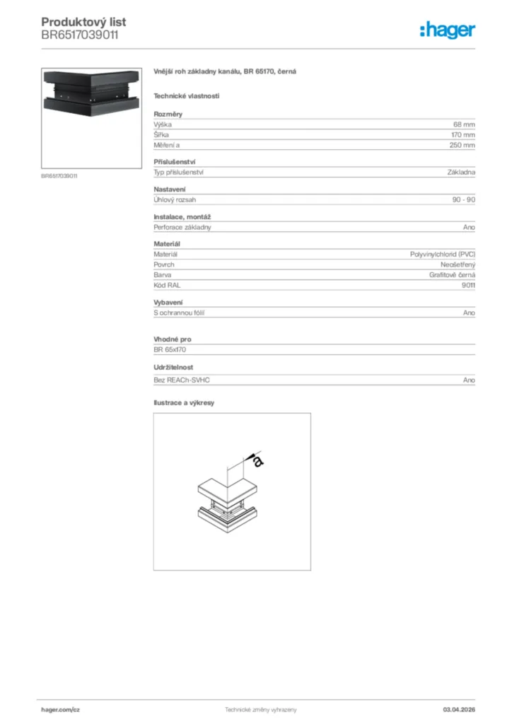 Obrázek Hager Product data sheet BR6517039011 | Hager