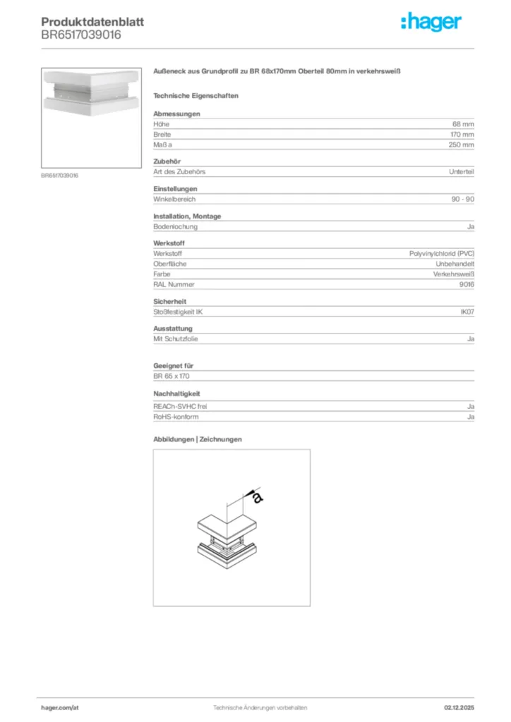 Bild Hager Produktdatenblatt BR6517039016 | Hager Deutschland