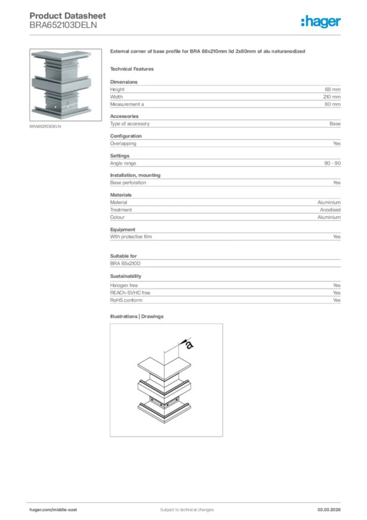 Image Hager Product data sheet BRA652103DELN  | Hager