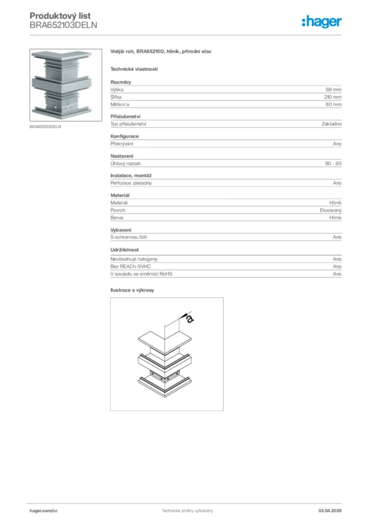 Obrázek Hager Product data sheet BRA652103DELN | Hager