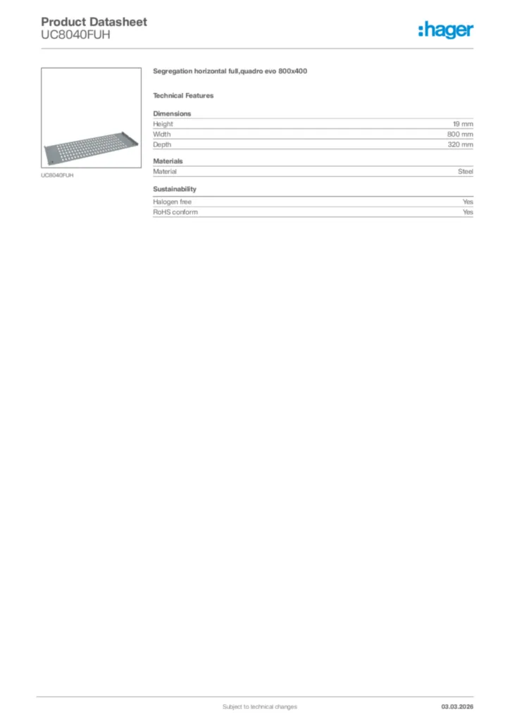 Image Hager Product data sheet UC8040FUH  | Hager Africa
