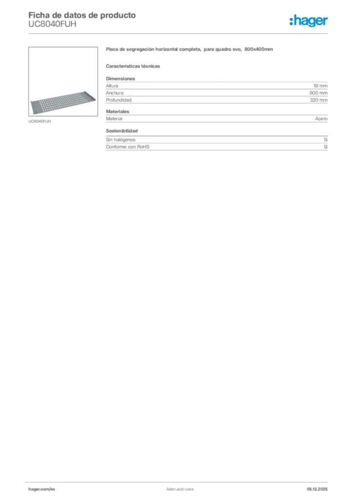 Imagen Hager Ficha de datos de producto UC8040FUH | Hager España