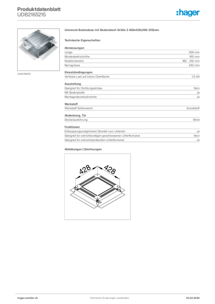 Bild Hager Produktdatenblatt UDB2165215 | Hager Schweiz