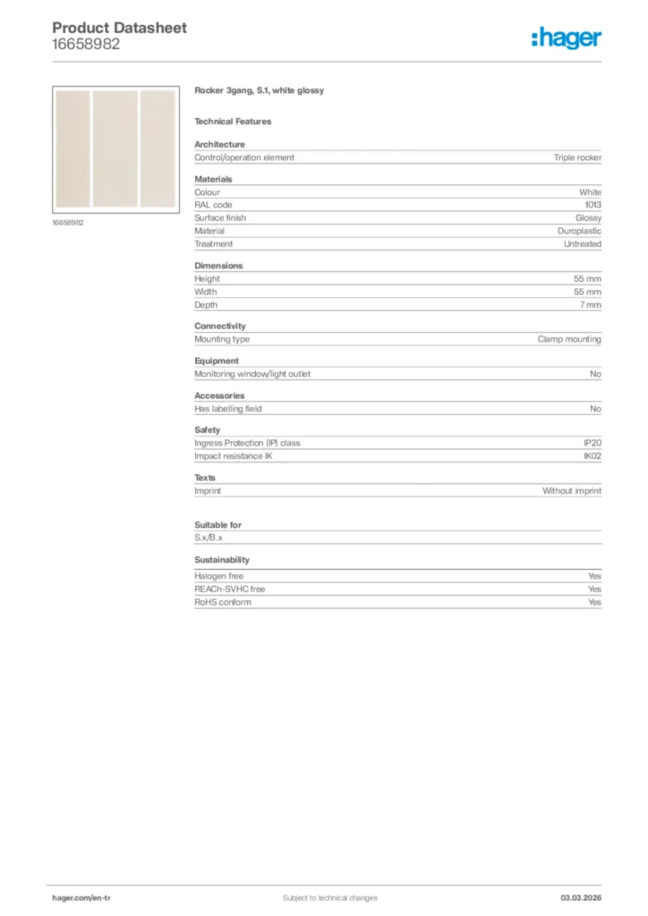 Image Hager Product data sheet 16658982  | Hager