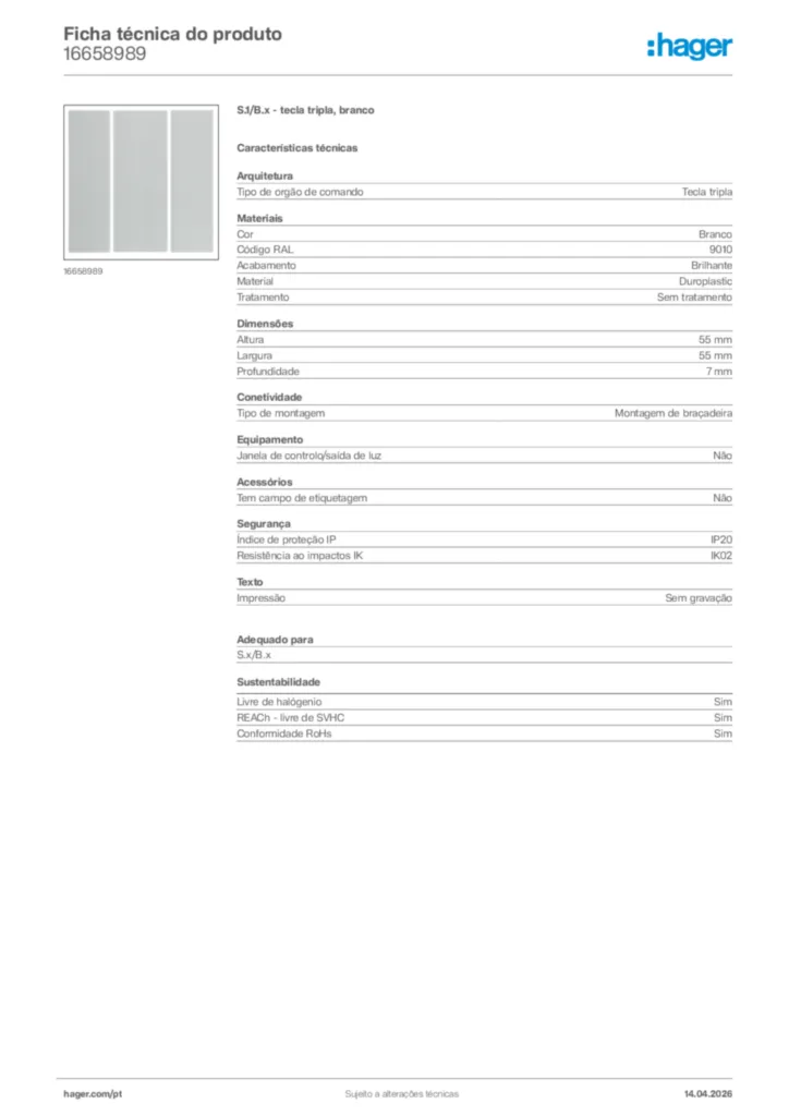 Imagem Hager Ficha técnica do produto 16658989 | Hager Portugal