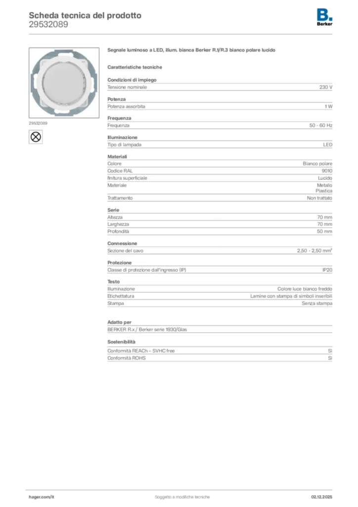 Immagine Berker Scheda tecnica del prodotto 29532089 | Hager Italia
