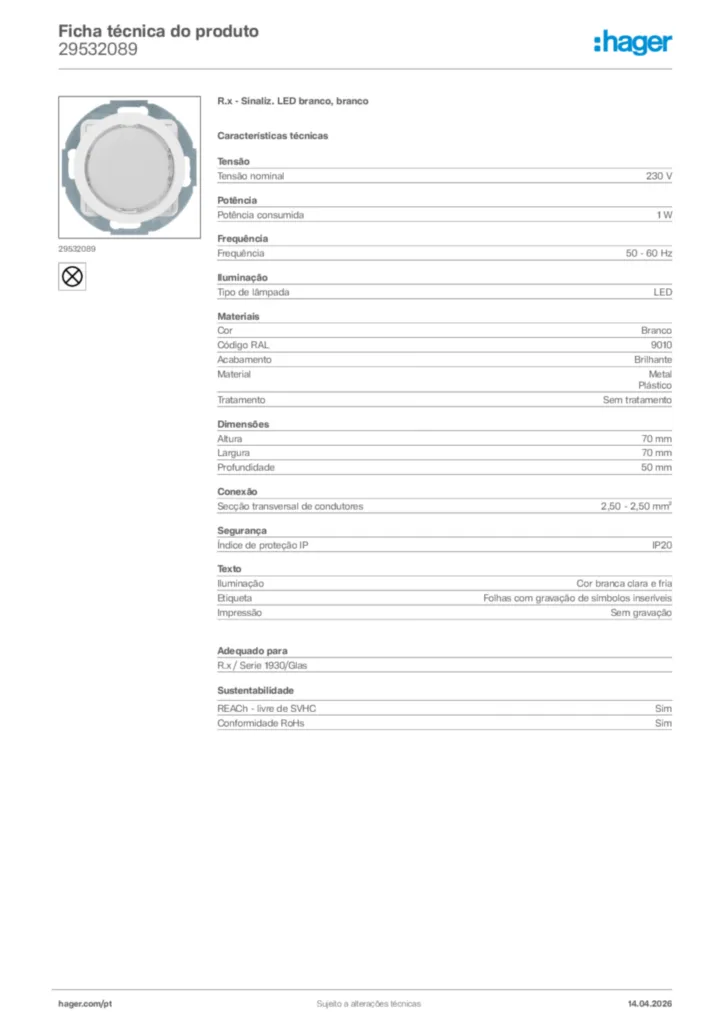 Imagem Hager Ficha técnica do produto 29532089 | Hager Portugal