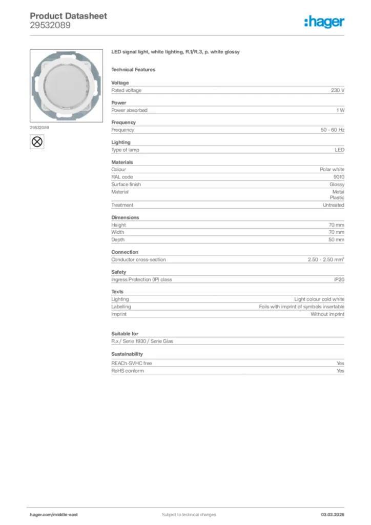 Image Hager Product data sheet 29532089  | Hager