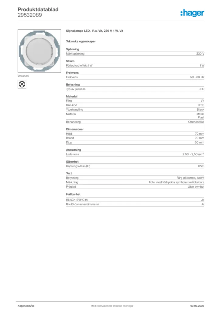 Bild Hager Produktdatablad 29532089 | Hager Sverige