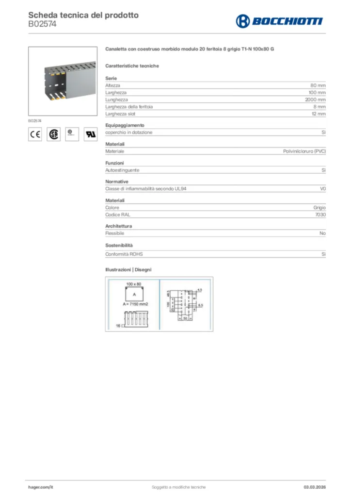 Immagine Bocchiotti Scheda tecnica del prodotto B02574 | Hager Italia