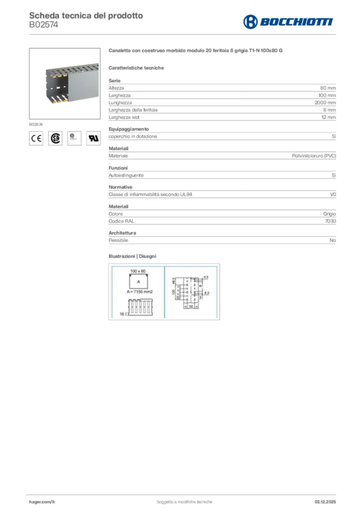 Immagine Bocchiotti Scheda tecnica del prodotto B02574 | Hager Italia