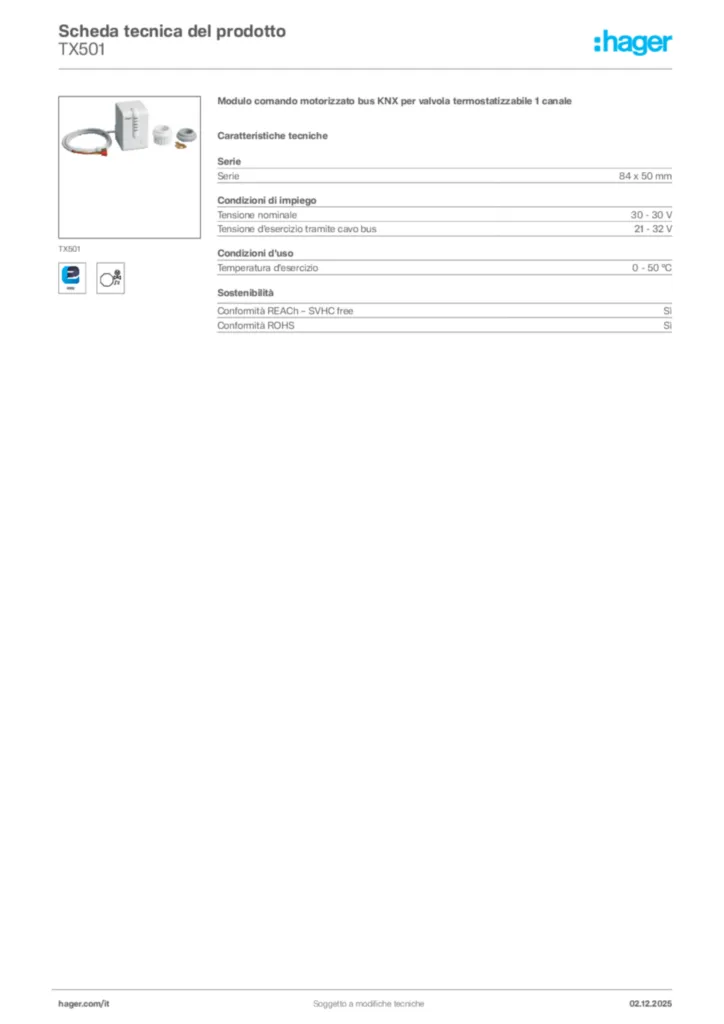 Immagine Hager Scheda tecnica del prodotto TX501 | Hager Italia