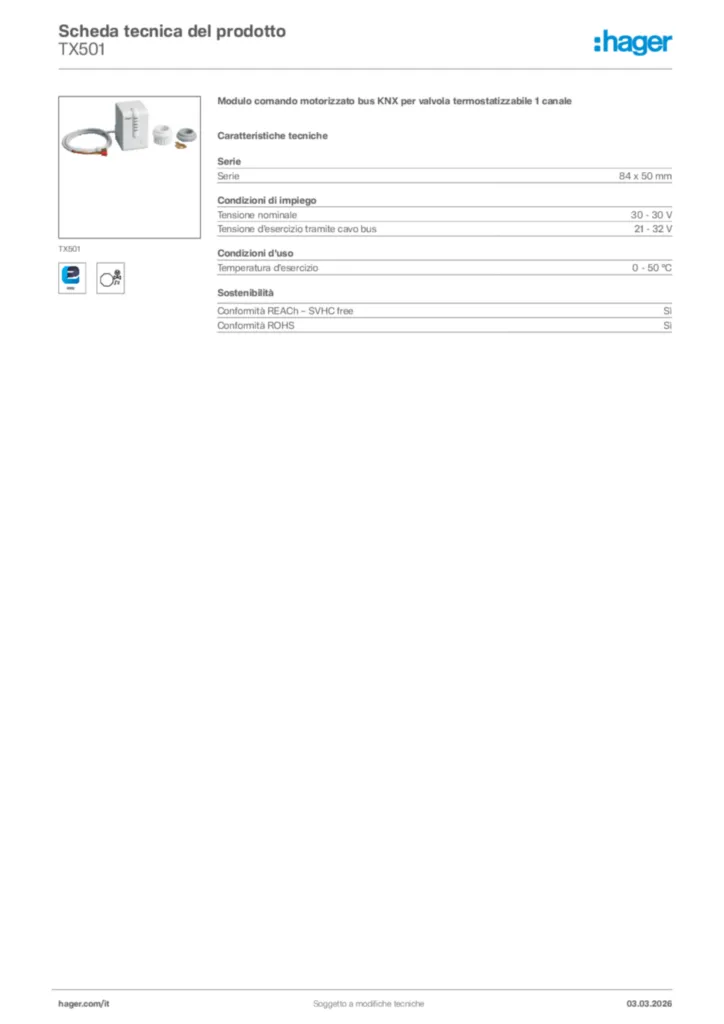 Immagine Hager Scheda tecnica del prodotto TX501 | Hager Italia