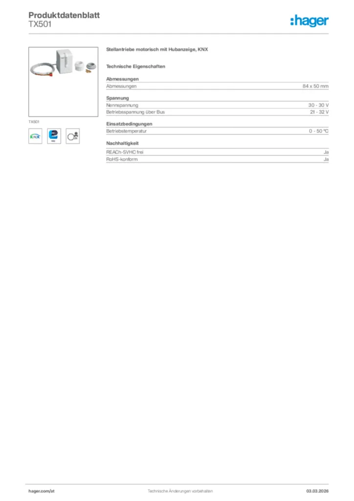 Bild Hager Produktdatenblatt TX501 | Hager Deutschland