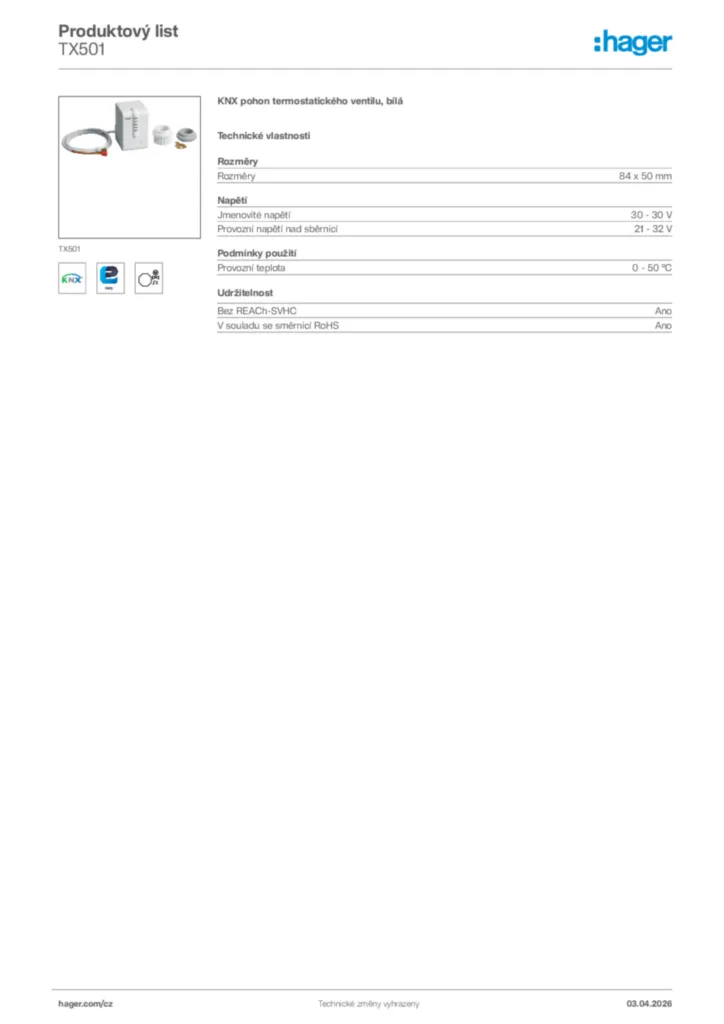 Obrázek Hager Product data sheet TX501 | Hager