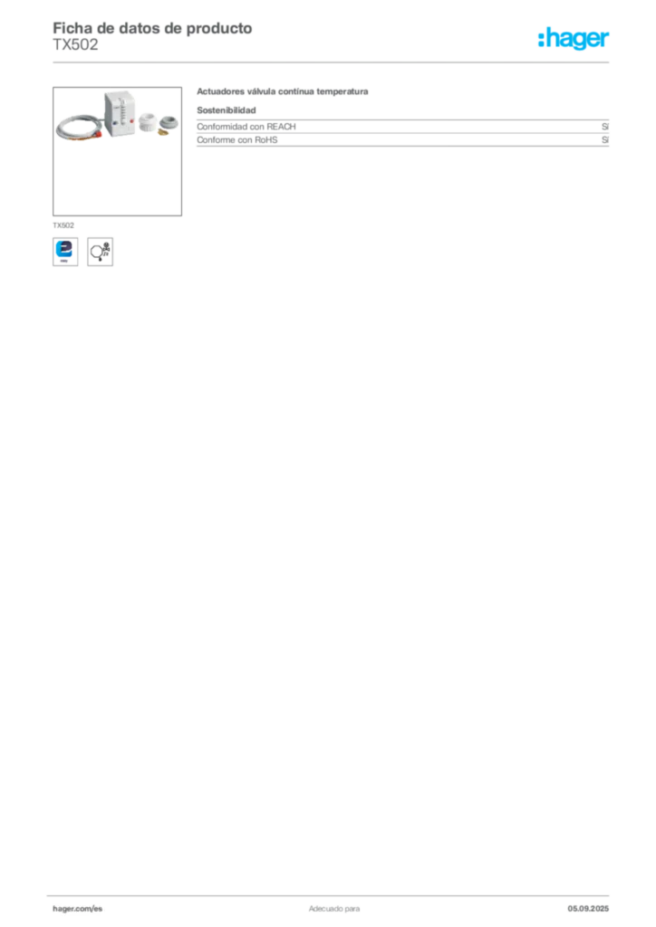 Imagen Hager Ficha de datos de producto TX502 | Hager España