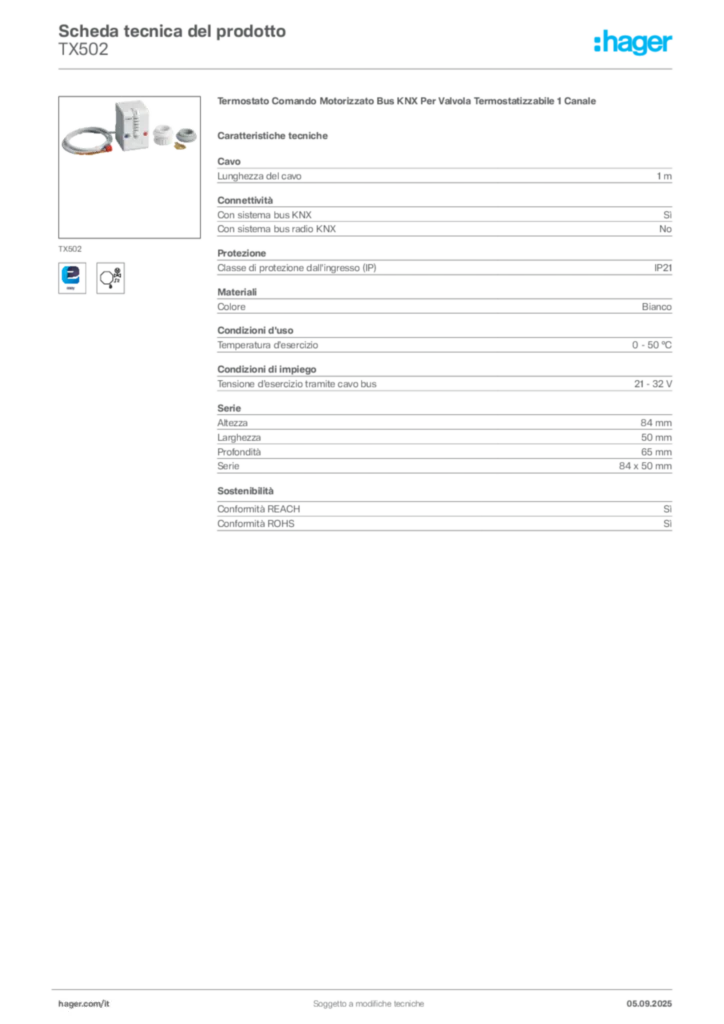 Immagine Hager Scheda tecnica del prodotto TX502 | Hager Italia