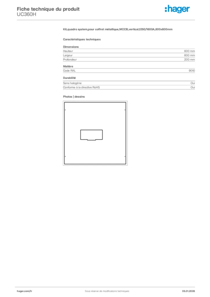 Image Hager Fiche technique du produit UC360H | Hager France