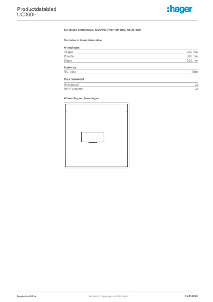 Afbeelding Hager Productdatablad UC360H | Hager Belgium