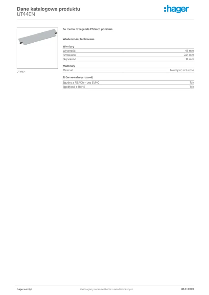 Zdjęcie Hager Karta katalogowa UT44EN | Hager Polska
