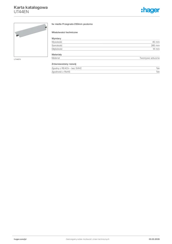 Zdjęcie Hager Karta katalogowa UT44EN | Hager Polska