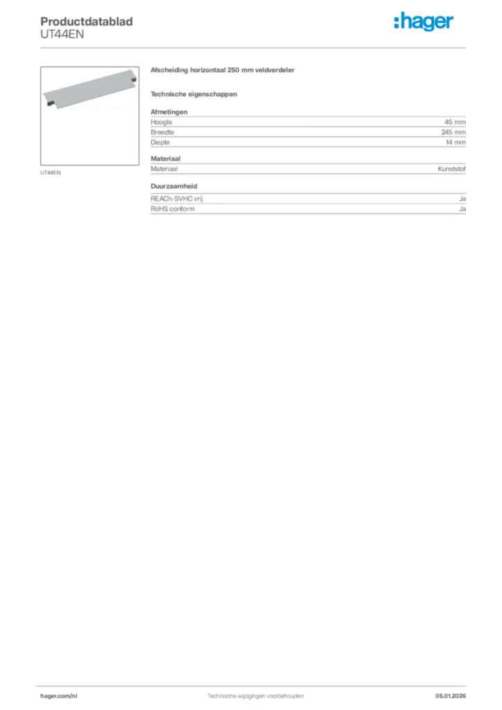 Afbeelding Hager Productdatablad UT44EN | Hager Nederland