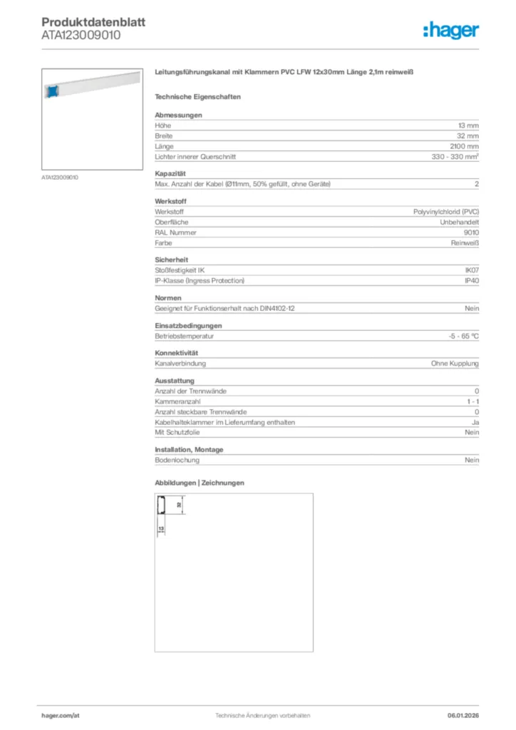 Bild Hager Produktdatenblatt ATA123009010 | Hager Deutschland