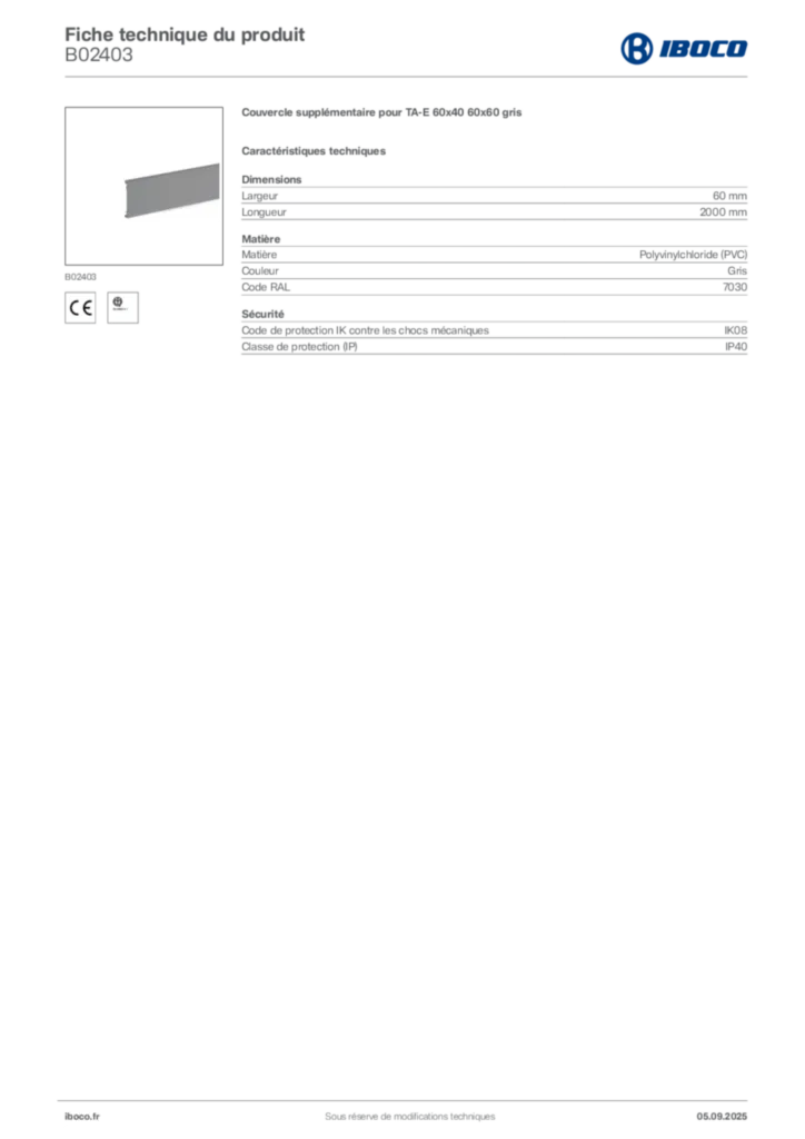 Image Iboco Fiche technique du produit B02403 | Hager France