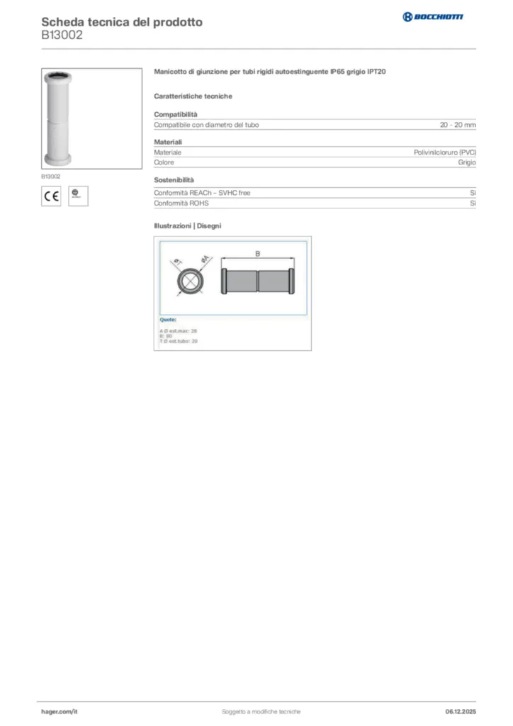 Immagine Bocchiotti Scheda tecnica del prodotto B13002 | Hager Italia