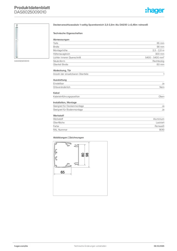Bild Hager Produktdatenblatt DAS8025009010 | Hager Deutschland