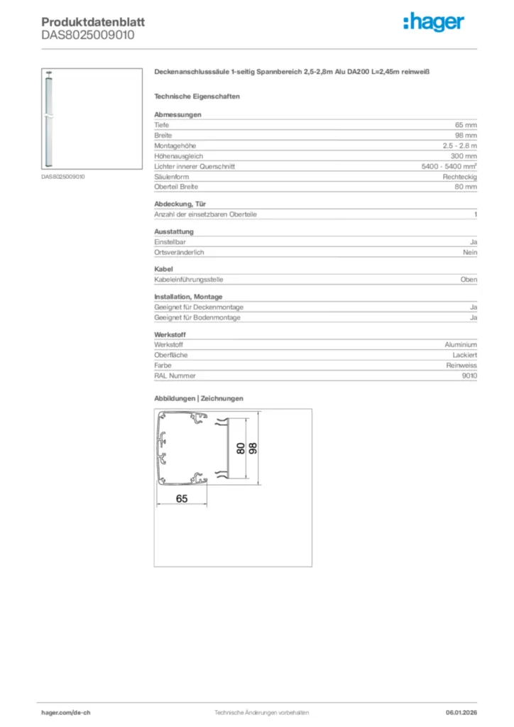 Bild Hager Produktdatenblatt DAS8025009010 | Hager Schweiz