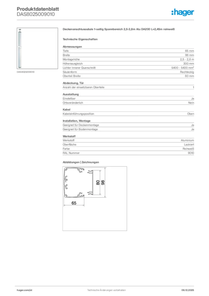 Bild Hager Produktdatenblatt DAS8025009010 | Hager Deutschland