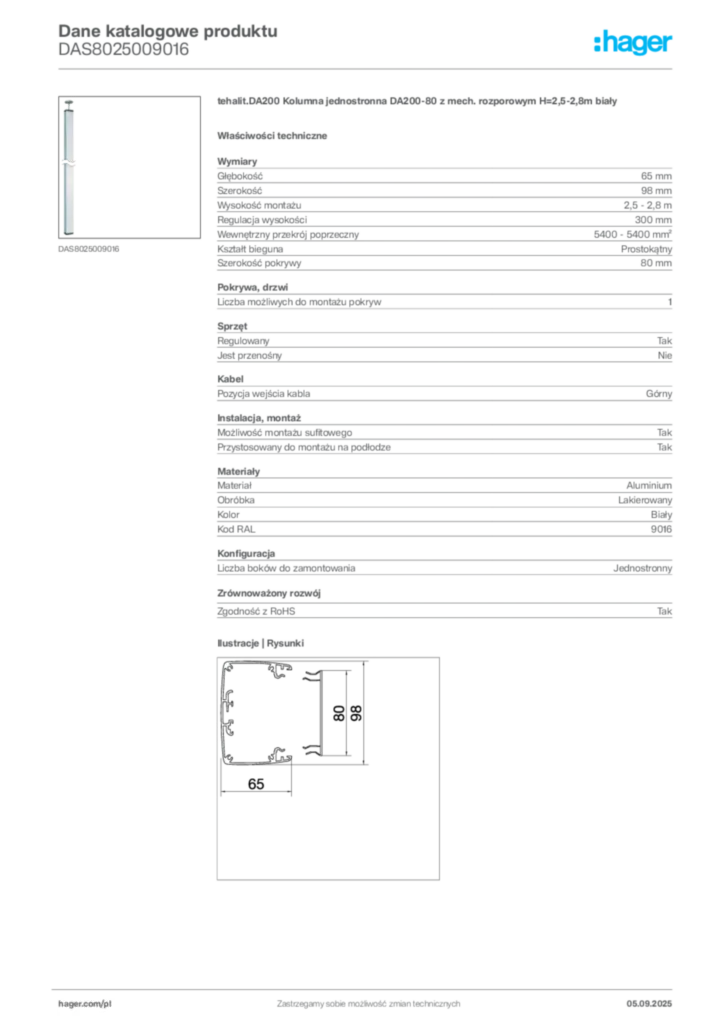 Zdjęcie Hager Dane katalogowe produktu DAS8025009016 | Hager Polska