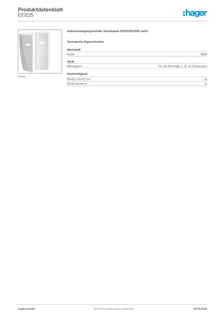 Hager Produktdatenblatt EE825