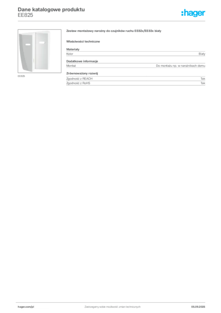 Zdjęcie Hager Dane katalogowe produktu EE825 | Hager Polska
