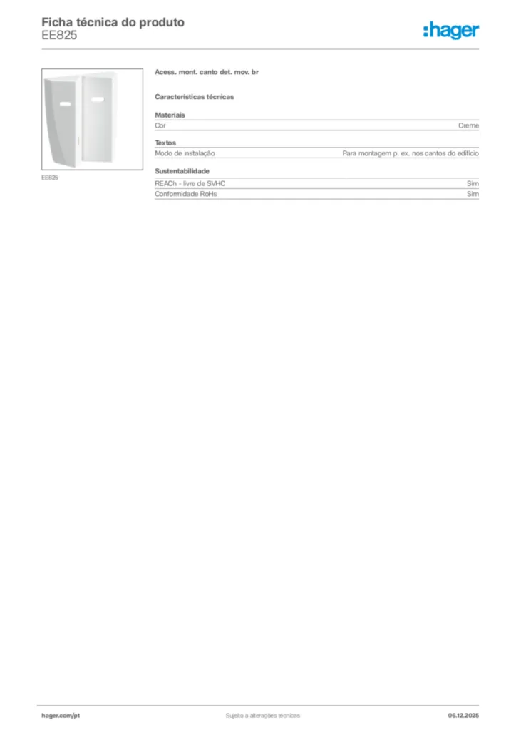 Imagem Hager Ficha técnica do produto EE825 | Hager Portugal