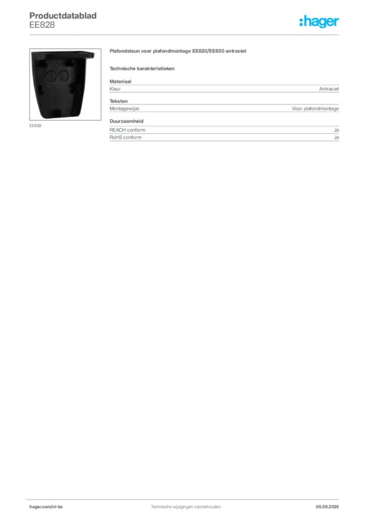 Afbeelding Hager Productdatablad EE828 | Hager Belgium