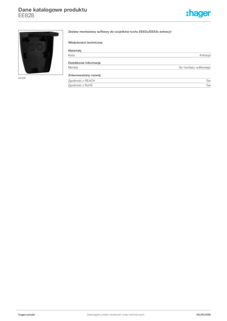 Zdjęcie Hager Dane katalogowe produktu EE828 | Hager Polska