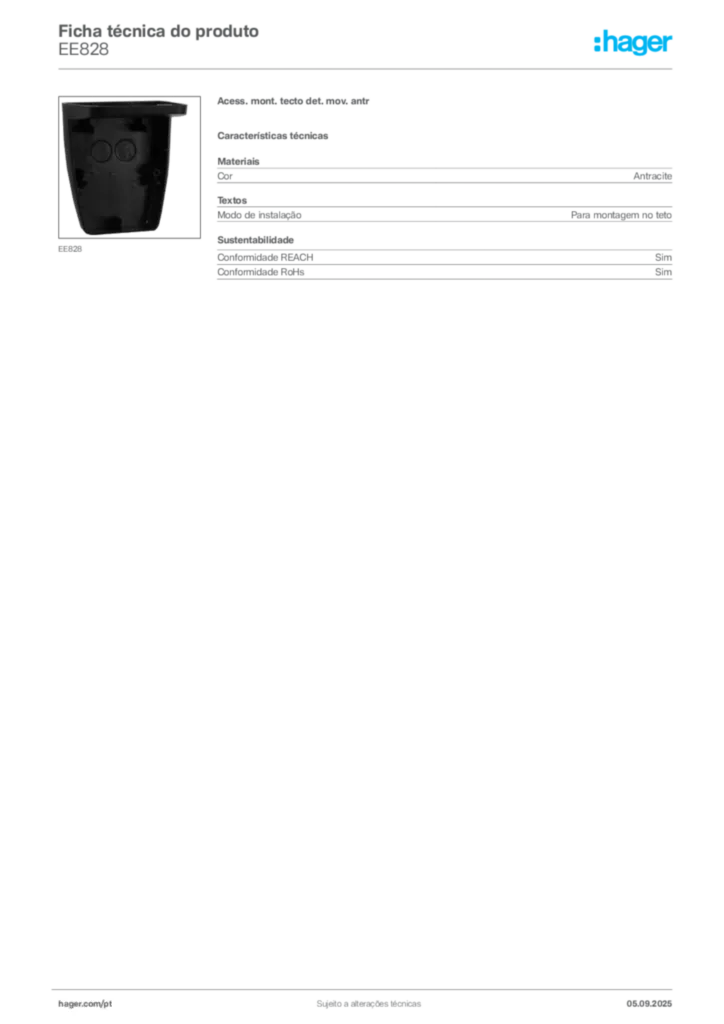 Imagem Hager Ficha técnica do produto EE828 | Hager Portugal