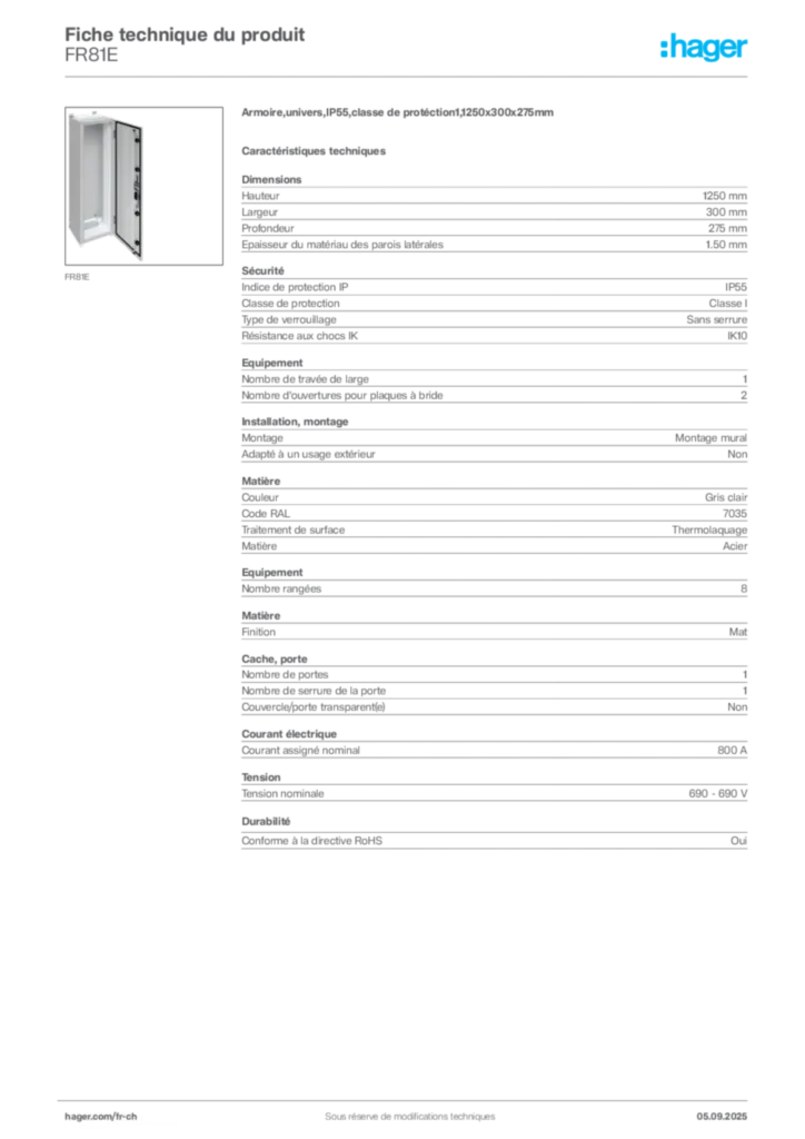 Image Hager Fiche technique du produit FR81E | Hager Suisse