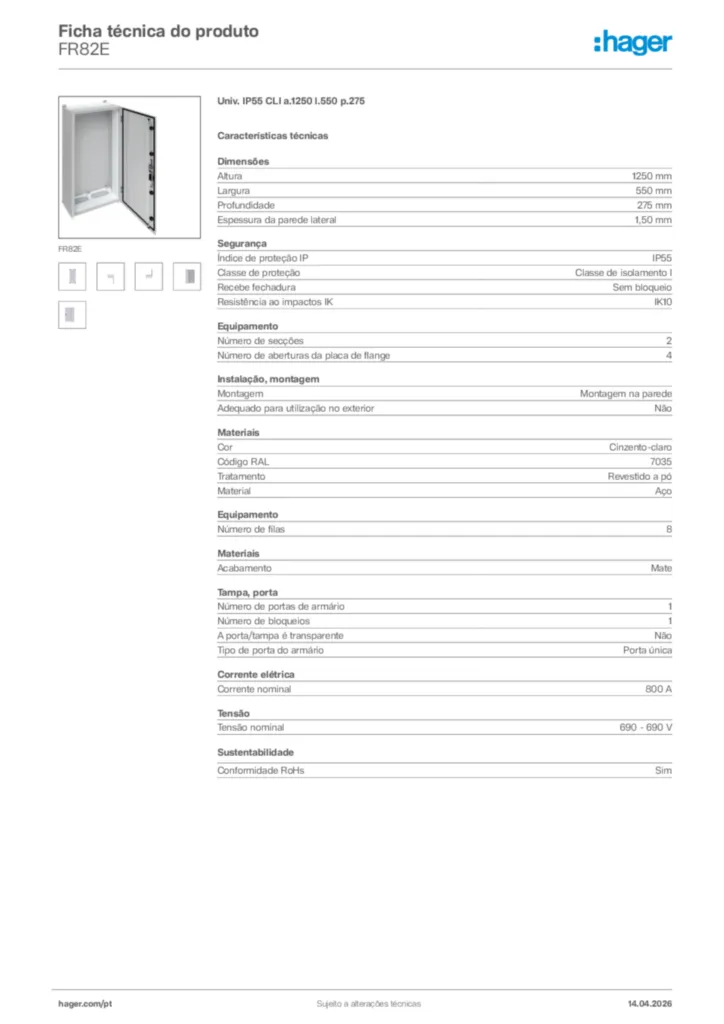 Imagem Hager Ficha técnica do produto FR82E | Hager Portugal