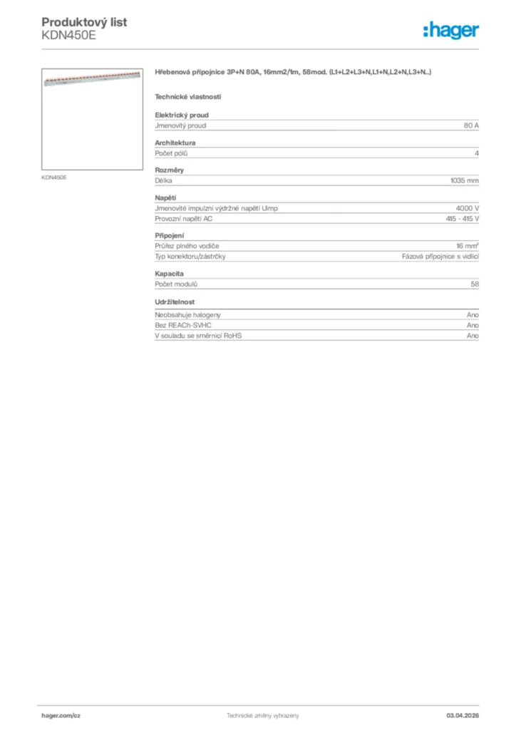 Obrázek Hager Product data sheet KDN450E | Hager