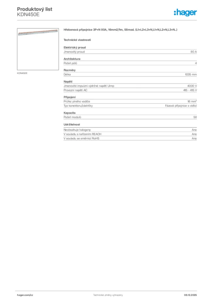 Obrázek Hager Product data sheet KDN450E | Hager