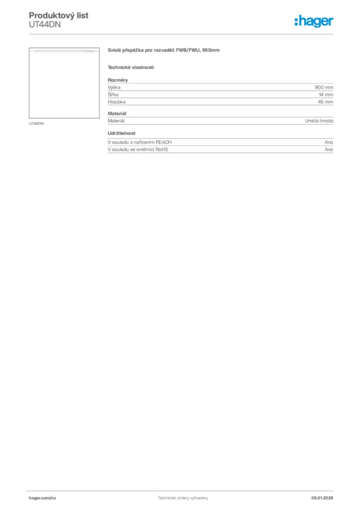 Obrázek Hager Product data sheet UT44DN | Hager